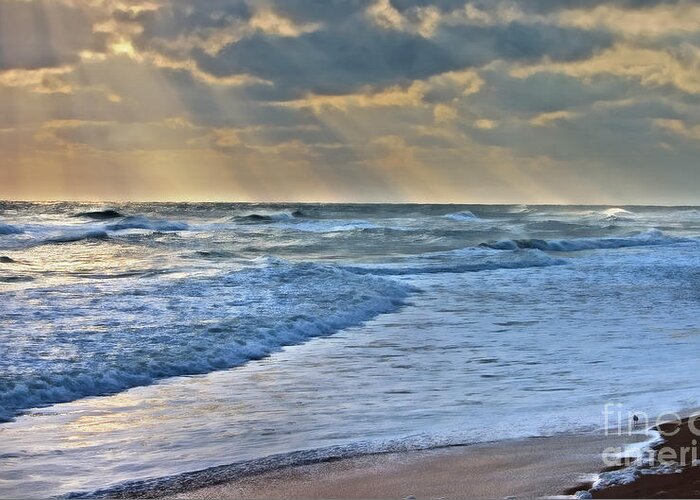 Atlantic Greeting Card featuring the photograph Sunrays on an angry sea by Ules Barnwell