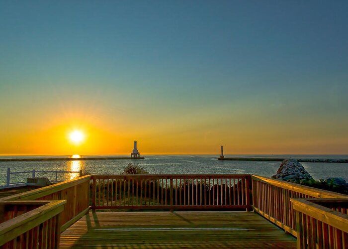 Sunrise Greeting Card featuring the photograph Sunrise Deck by James Meyer