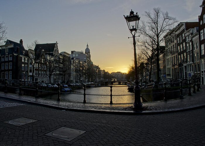 Amsterdam Greeting Card featuring the photograph Sunrise in Amsterdam by Brian Kamprath