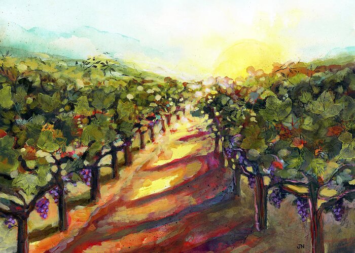 Jen Norton Greeting Card featuring the painting Sunrise in Napa by Jen Norton