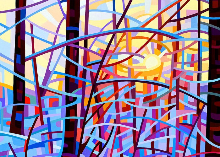 Abstract Greeting Card featuring the painting Sunrise by Mandy Budan