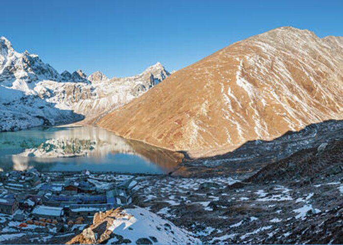 Scenics Greeting Card featuring the photograph Sunrise On Gokyo Remote Himalaya by Fotovoyager
