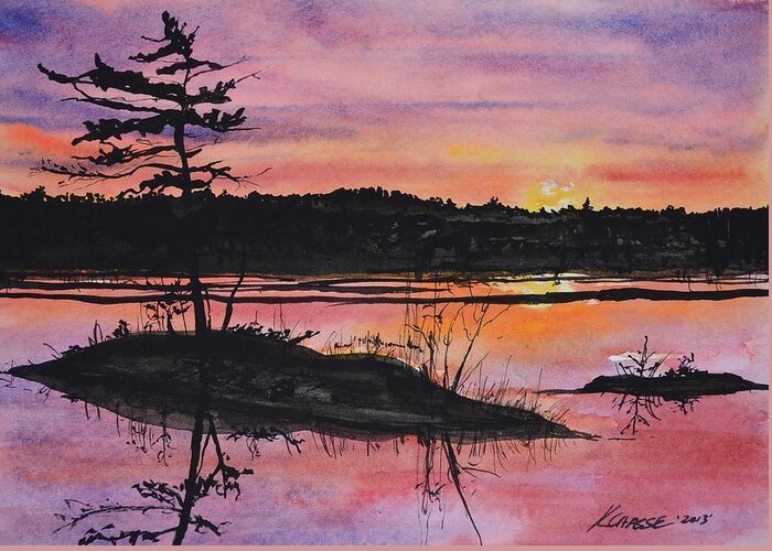 Sunrise Greeting Card featuring the painting Sunrise on Merrymeeting Bay Maine by Kellie Chasse
