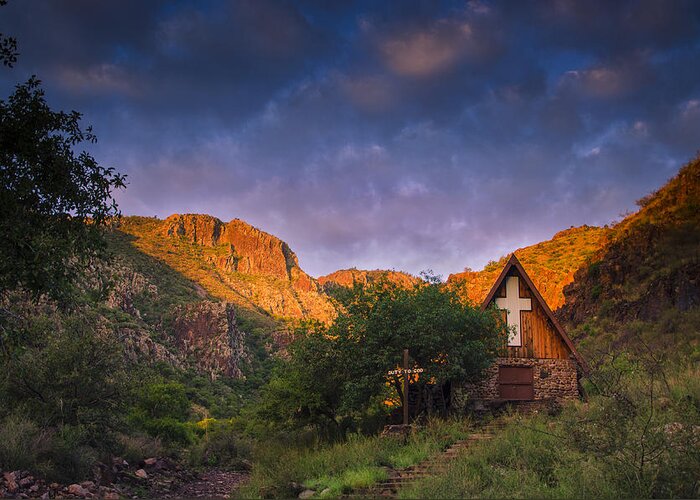 Landscape Greeting Card featuring the photograph Sunrise on the Chapel by Aaron Bedell