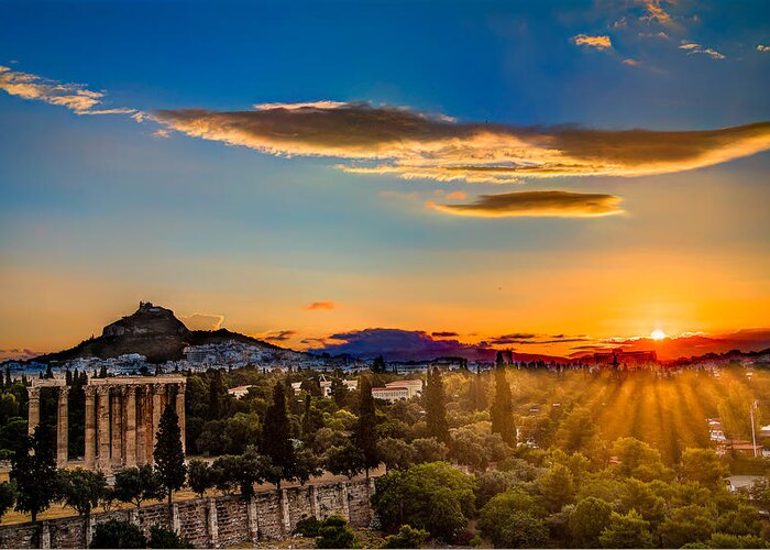 Sunrise Greeting Card featuring the photograph Sunrise on The Temple of Olympian Zeus by Micah Goff