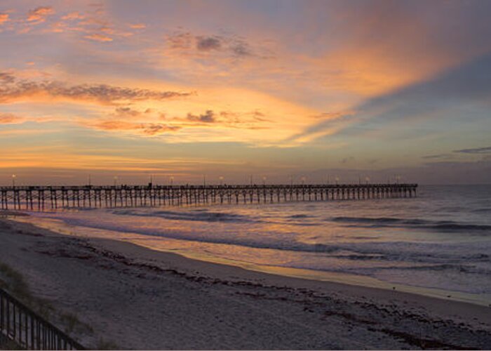 Fishing Pier Greeting Card featuring the photograph Sunrise on Topsail Island Panoramic by Mike McGlothlen