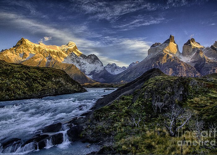 Patagonia Greeting Card featuring the photograph Sunrise Over Cascades by Timothy Hacker