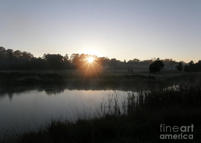 Early Morning Greeting Card featuring the photograph Sunrise Over Still Canal by Bev Conover
