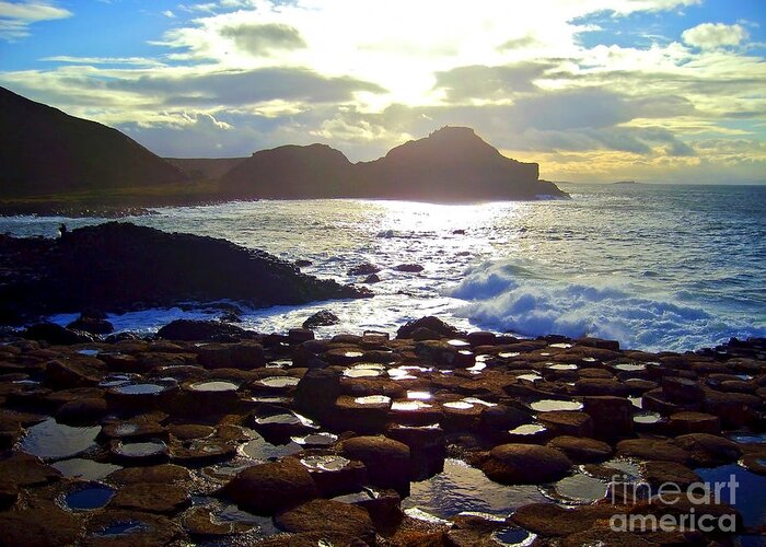 Giant's Causeway Greeting Card featuring the photograph sunset at Giant's Causeway by Nina Ficur Feenan