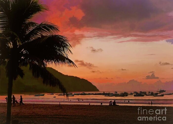 Julia Springer Greeting Card featuring the photograph Sunset at the Beach - Puerto Lopez - Ecuador by Julia Springer