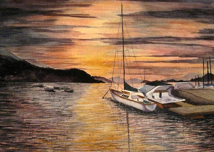 Sunset Greeting Card featuring the painting Sunset Bay by Julia RIETZ