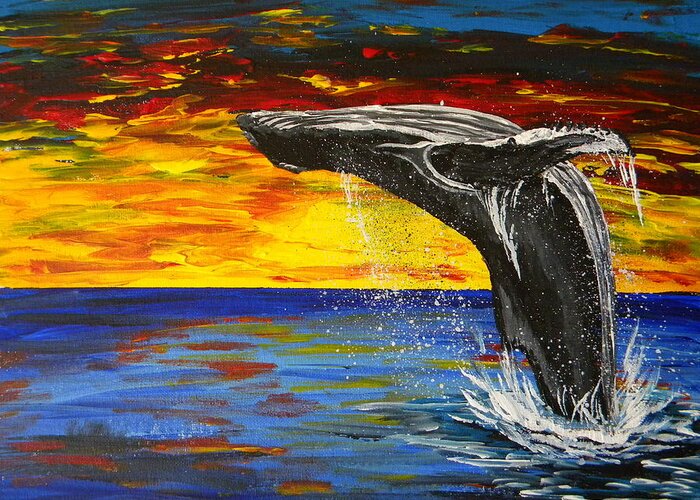 Sunset Greeting Card featuring the painting Sunset Breach by Eric Johansen