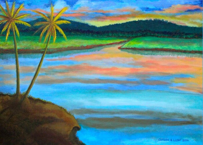 Landscape Greeting Card featuring the painting Sunset by Cyril Maza
