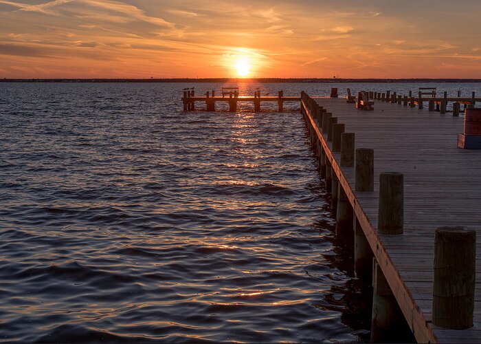 Sunset Dock Seaside Park New Jersey Greeting Card featuring the photograph Sunset Dock Seaside Park New Jersey by Terry DeLuco
