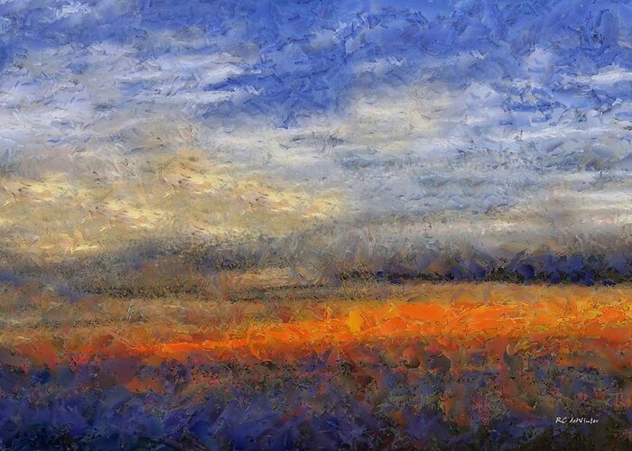 Landscape Greeting Card featuring the painting Sunset Field by RC DeWinter