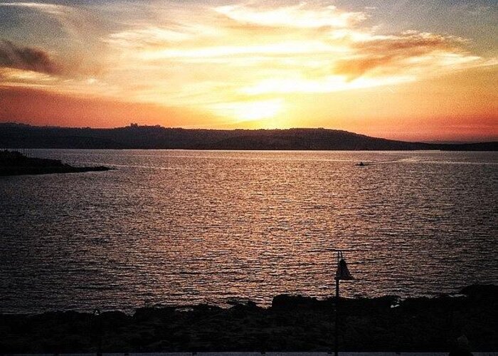 Sunset Greeting Card featuring the photograph Sunset in Bugibba Malta by Laura Cuschieri