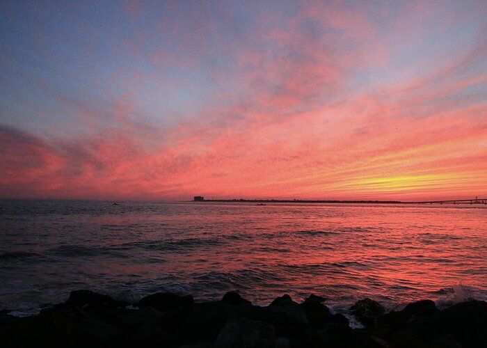Sunset Greeting Card featuring the photograph Sunset Longport N.J. by Valerie Stein