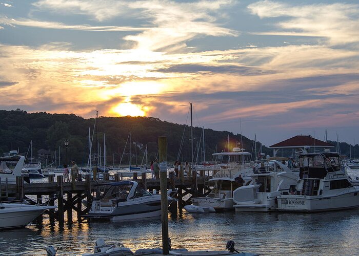 Sunset Northport Dock Greeting Card featuring the photograph Sunset Northport Dock by Susan Jensen