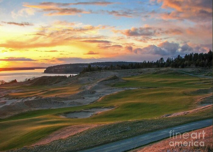 Hdr Greeting Card featuring the photograph Sunset on the Links - Chambers Bay Golf Course by Chris Anderson