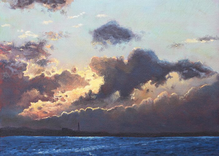 Sunset Greeting Card featuring the painting Sunset on the Solent by Martin Davey