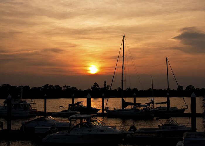Marina Greeting Card featuring the photograph Sunset on the Waccamaw Marina by Sandra Anderson