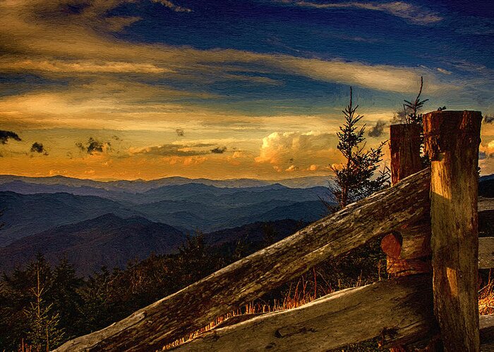 Sunset Greeting Card featuring the painting Sunset on Top of Mount Mitchell by John Haldane