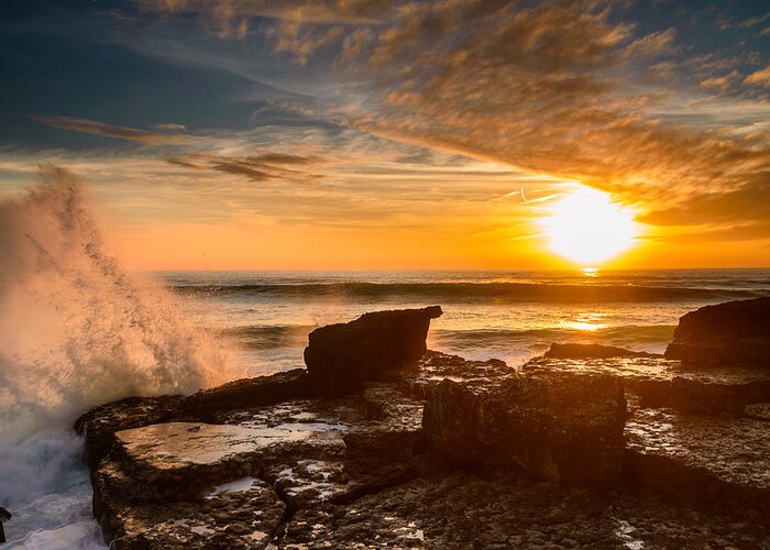 Sea Greeting Card featuring the photograph Sunset Over A Rough Sea I by Marco Oliveira