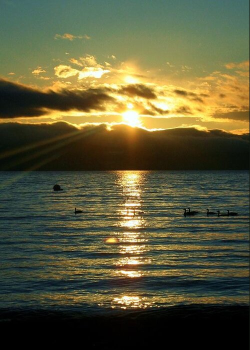 Sunset Greeting Card featuring the photograph Sunset over Lake Tahoe by Ellen Heaverlo