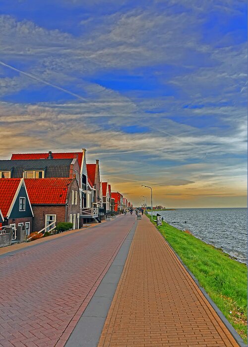 Travel Greeting Card featuring the photograph Sunset Over Volendam by Elvis Vaughn
