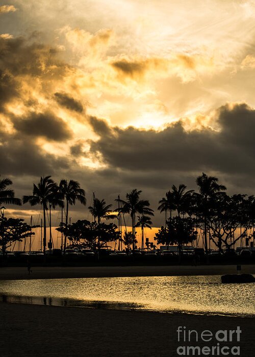 Hilton Greeting Card featuring the photograph Sunset over Waikiki by Angela DeFrias