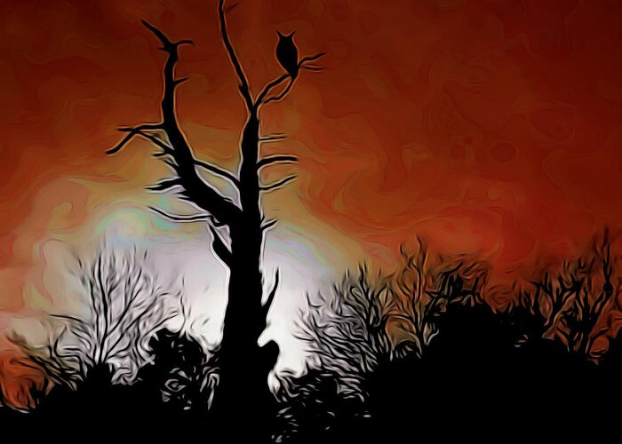 Sunset Owl Digital Art Greeting Card featuring the digital art Sunset Owl Digital Art by Ernest Echols