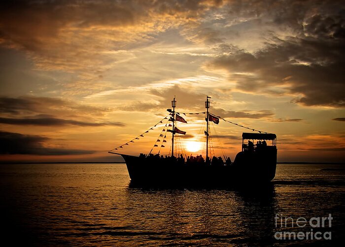 Black Pearl Greeting Card featuring the photograph Sunset Pirate Cruise by Mark Miller