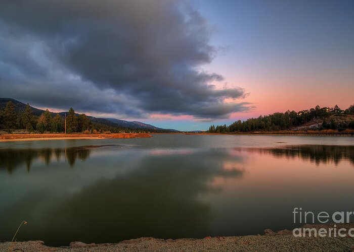Sunset Greeting Card featuring the photograph Sunset Reflections On The Lake by Eddie Yerkish