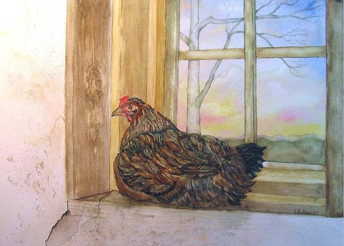Chicken Greeting Card featuring the painting Sunset Roost by Lynda Evans