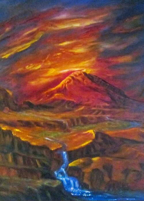 Landscape Greeting Card featuring the painting Sunset by Sherry Strong