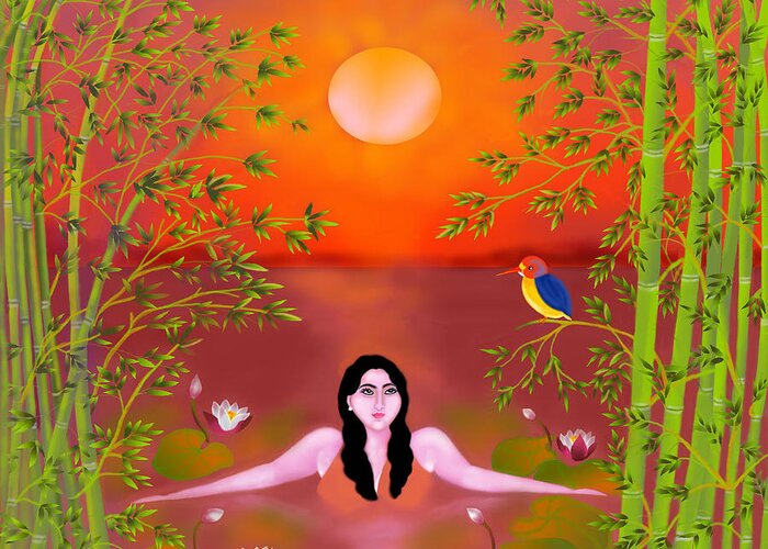 Sunset Painting Greeting Card featuring the digital art Sunset Songs by Latha Gokuldas Panicker