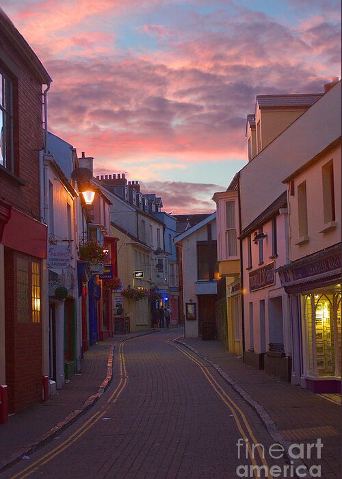 Tenby Greeting Card featuring the photograph Sunset Street by Jeremy Hayden