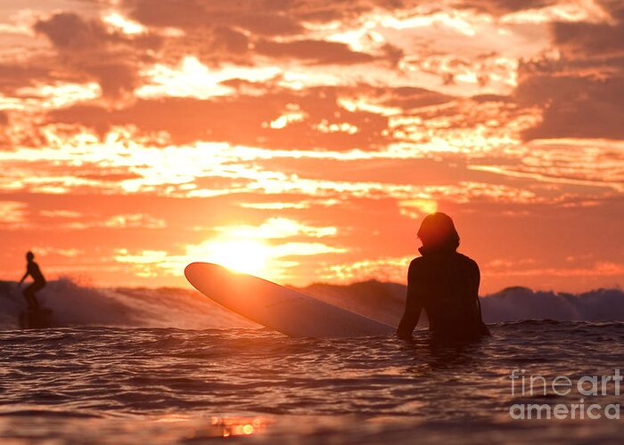 Surfing Greeting Card featuring the photograph Sunset Surf Session by Paul Topp