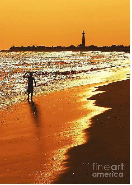 Lighthouses Greeting Card featuring the photograph Sunset Surfer Dude by Anthony Sacco