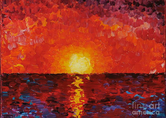 Sunset Greeting Card featuring the painting Sunset by Teresa Wegrzyn