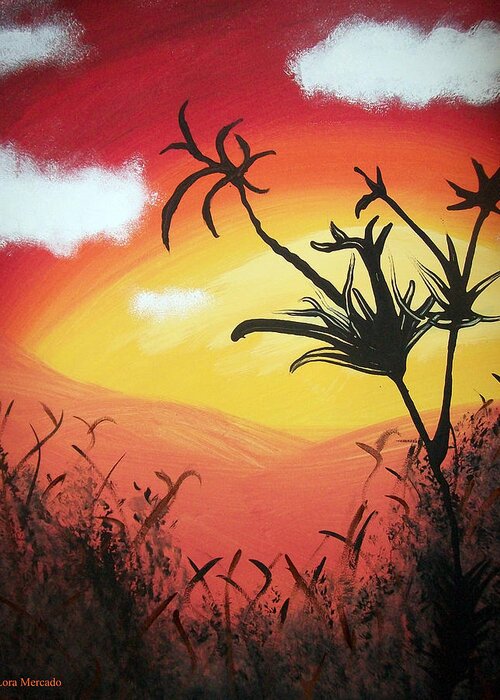 Sunset Greeting Card featuring the painting Sunset Valley by Lora Mercado