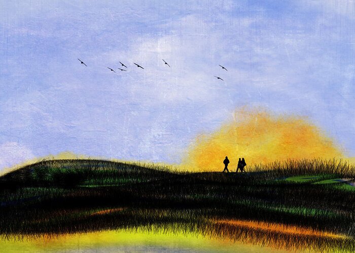 Baylands Greeting Card featuring the painting Sunset Walk by Anne Thurston