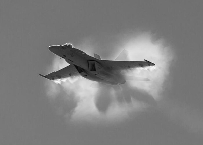 Super Hornet Greeting Card featuring the photograph Super Hornet Shockwave BW by John Daly