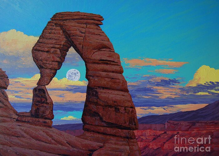 Arches National Monument Greeting Card featuring the painting Super Moon by Cheryl Fecht