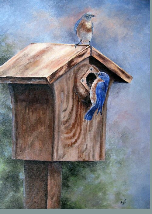 Bluebirds Greeting Card featuring the painting Supervised Feeding by Mary McCullah