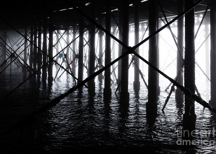 B&w Greeting Card featuring the photograph supports under South Parade Pier at Portsmouth by Peter Noyce