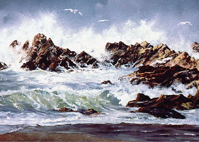 Lincoln City Greeting Card featuring the painting Surf at Lincoln City by Craig Burgwardt