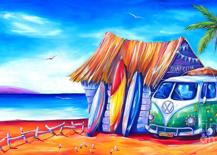 Surf Greeting Card featuring the painting Surf Club by Deb Broughton