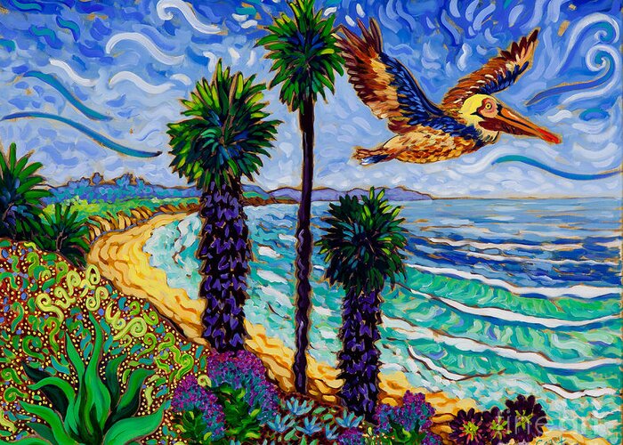 Encinitas Greeting Card featuring the painting Surf Sup by Cathy Carey