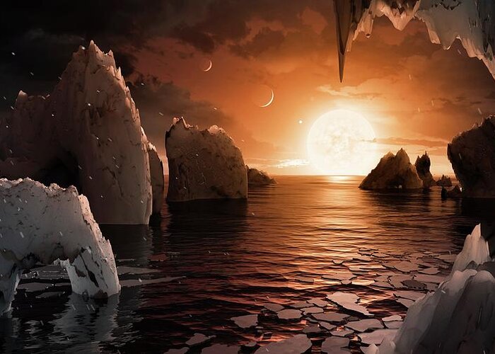 Trappist-1 Greeting Card featuring the photograph Surface Of Trappist-1f Exoplanet by Nasa/jpl-caltech/t. Pyle (ipac)/science Photo Library